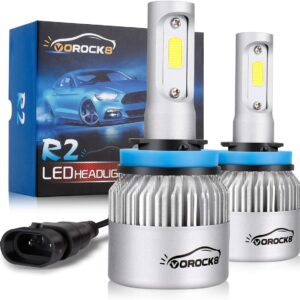 vorock8 8000 lumens r2 cob h11 h8 h9 h16 led conversion kit, low beam dipped bulbs, bright h9 light, fog driving light, halogen bulbs replacement, 6500k xenon white, 1 pair