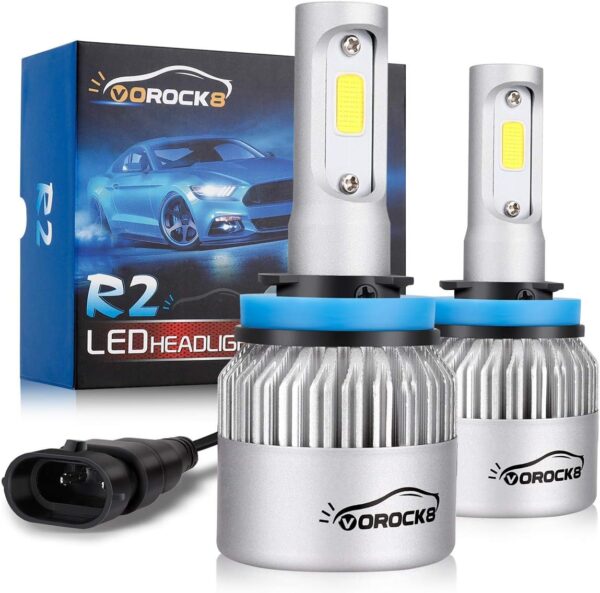 vorock8 8000 lumens r2 cob h11 h8 h9 h16 led conversion kit, low beam dipped bulbs, bright h9 light, fog driving light, halogen bulbs replacement, 6500k xenon white, 1 pair