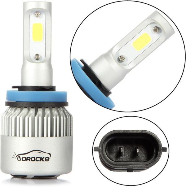vorock8 8000 lumens r2 cob h11 h8 h9 h16 led conversion kit, low beam dipped bulbs, bright h9 light, fog driving light, halogen bulbs replacement, 6500k xenon white, 1 pair