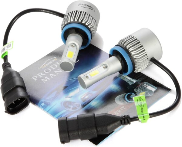 vorock8 8000 lumens r2 cob h11 h8 h9 h16 led conversion kit, low beam dipped bulbs, bright h9 light, fog driving light, halogen bulbs replacement, 6500k xenon white, 1 pair