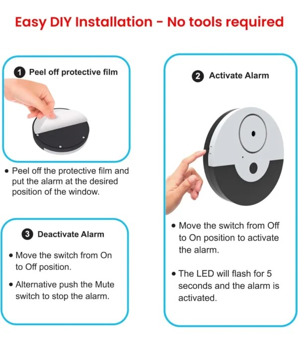 window alarm with vibration sensor loud 130db alarm & easy installation great to protect your home, office & rv from burglars triggers alarm when window gets smashed pack of 6, silver/black