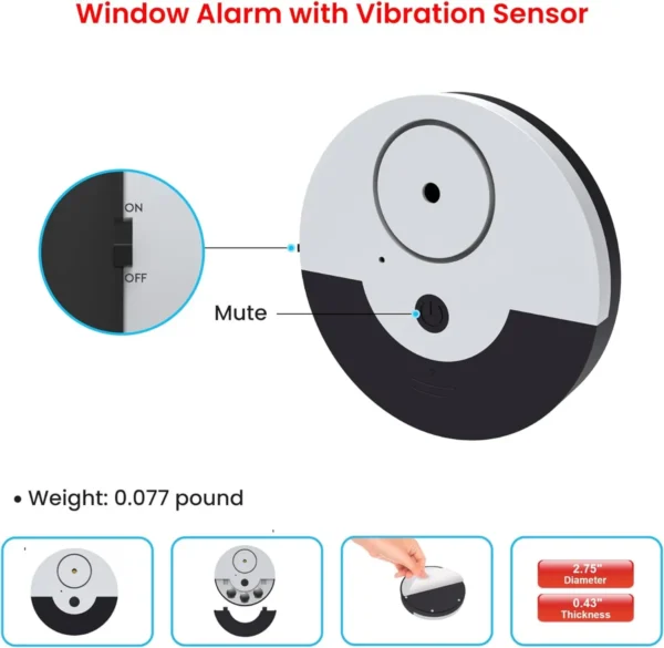 window alarm with vibration sensor loud 130db alarm & easy installation great to protect your home, office & rv from burglars triggers alarm when window gets smashed pack of 6, silver/black