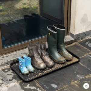 large all weather indoor/outdoor boot tray weather resistant plastic shoe mat with raised edge for entryways, decks, and patios by stalwart (black)