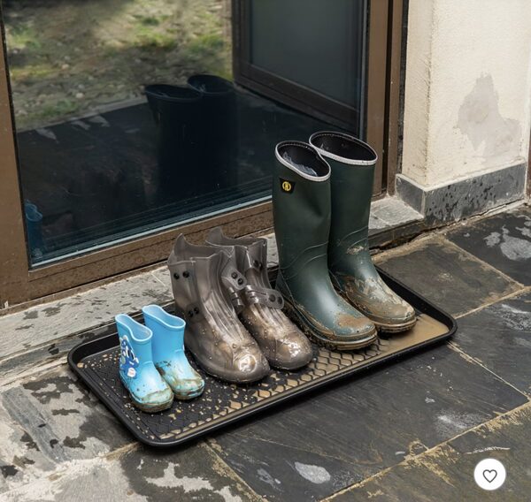 large all weather indoor/outdoor boot tray weather resistant plastic shoe mat with raised edge for entryways, decks, and patios by stalwart (black)