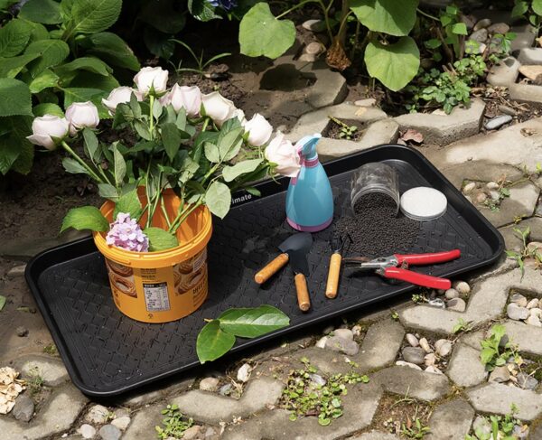 large all weather indoor/outdoor boot tray weather resistant plastic shoe mat with raised edge for entryways, decks, and patios by stalwart (black)