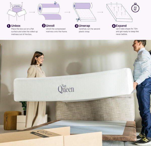 napqueen 8 inch queen size mattress, bamboo charcoal memory foam mattress, white