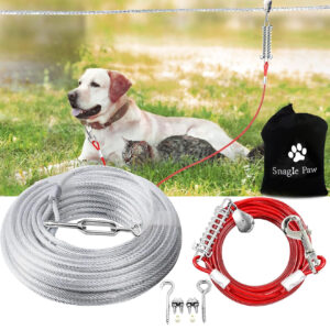 dog tie out runner for yard,trolley system for large dogs,heavy duty dog run cable 100ft with 10ft pulley runner line for dogs up to 125lbs,yard or camping