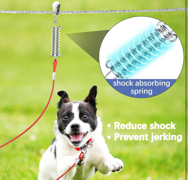 dog tie out runner for yard,trolley system for large dogs,heavy duty dog run cable 100ft with 10ft pulley runner line for dogs up to 125lbs,yard or camping