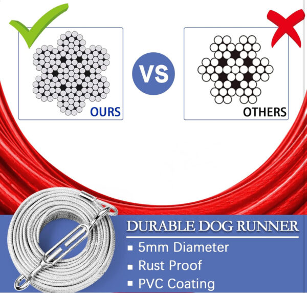 dog tie out runner for yard,trolley system for large dogs,heavy duty dog run cable 100ft with 10ft pulley runner line for dogs up to 125lbs,yard or camping