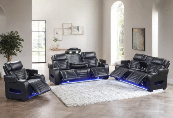 tokyo 3pc black power reclining set