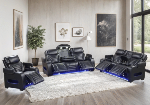tokyo 3pc black power reclining set