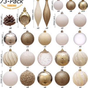 sea team set of 73 shatterproof christmas ball ornaments with reusable handheld gift box for christmas tree decoration, gold