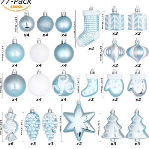 sea team – set of 77 shatterproof christmas ornaments; reusable christmas tree design balls decoration.