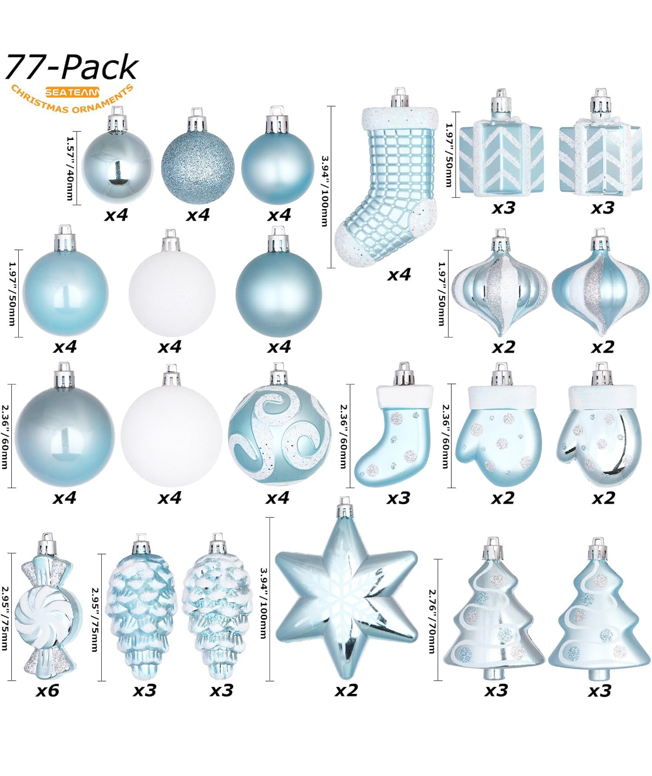 sea team – set of 77 shatterproof christmas ornaments; reusable christmas tree design balls decoration. sea team – set of 77 shatterproof christmas ornaments; reusable christmas tree design balls decoration.